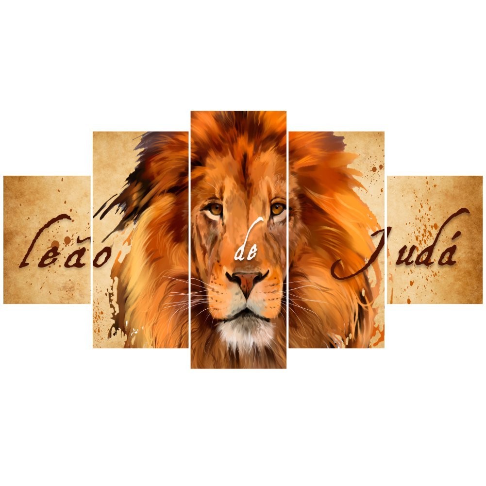 Quadro Decorativo Mosaico Leão de Judá Escrito - Quadros Decorativos para Sala | Display de Festa Infantil