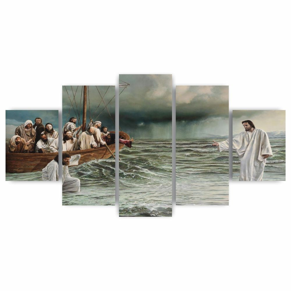 Quadros Decorativos Religioso Jesus sobre as aguas Mosaico MDF - Quadros Decorativos para Sala | Display de Festa Infantil