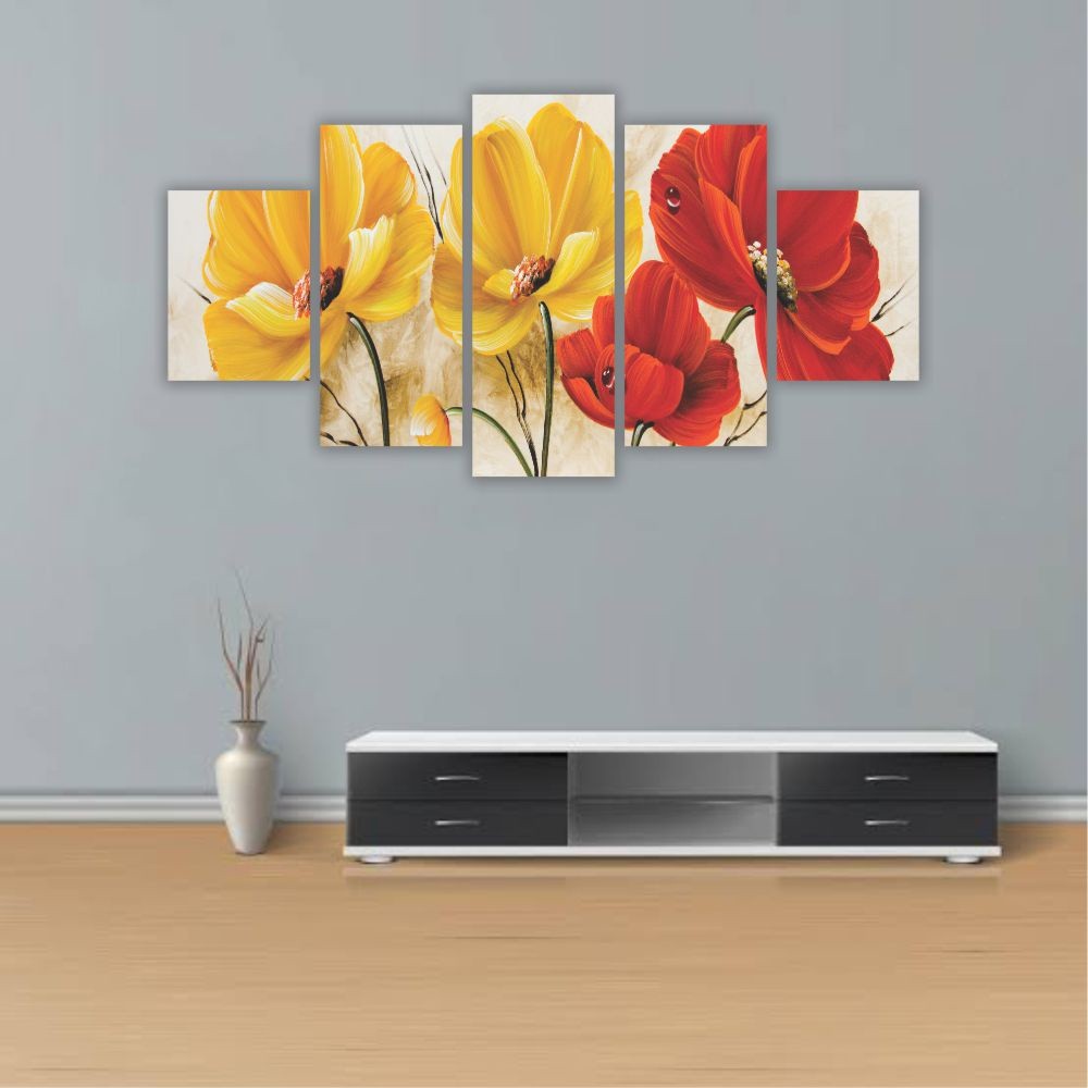 Quadro decorativo Flores Vermelhas e Amarelas - Quadros Decorativos para Sala | Display de Festa Infantil