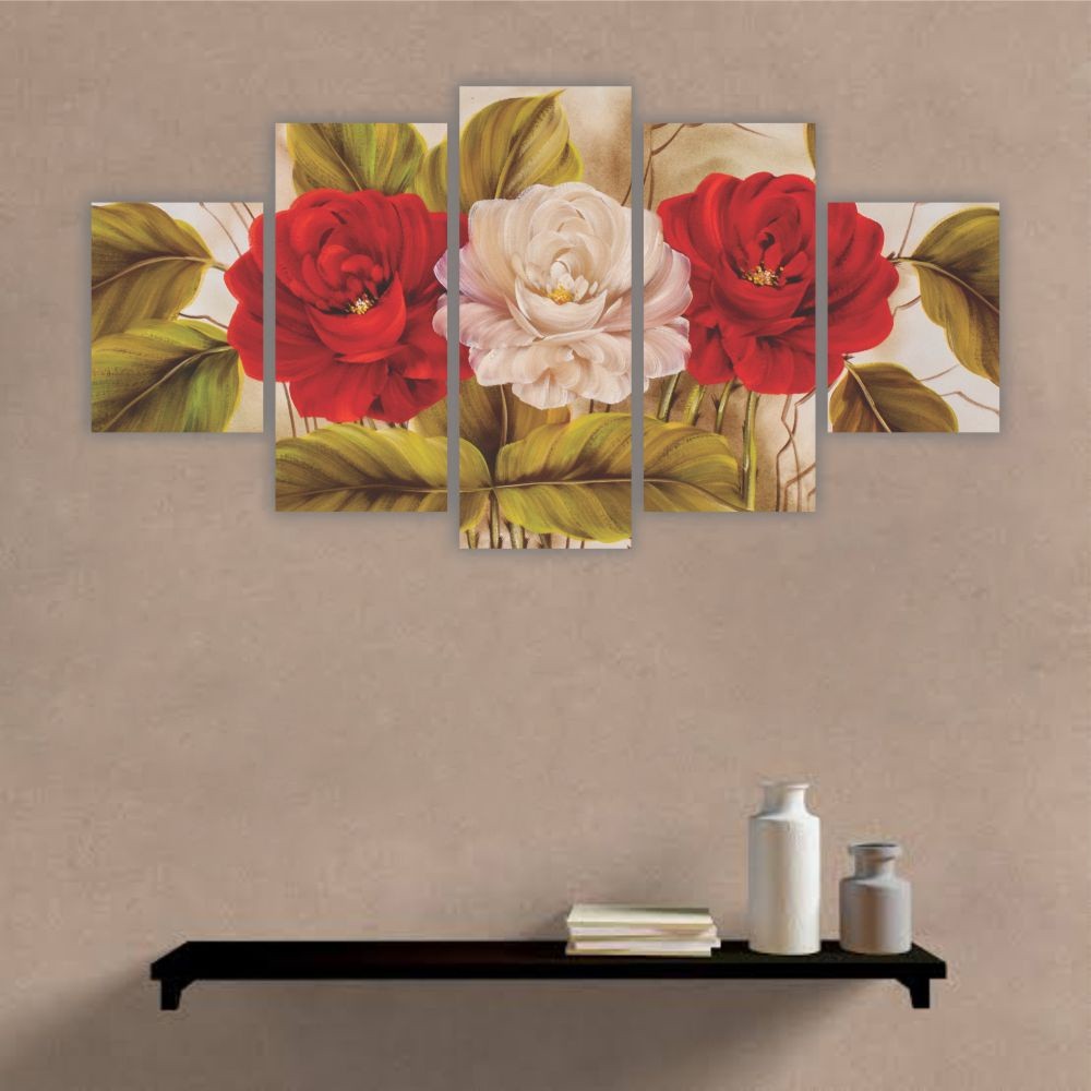 Quadro Decorativo Floral Rosas Brancas e Vermelhas - Quadros Decorativos para Sala | Display de Festa Infantil