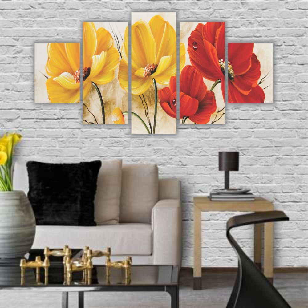 Quadro decorativo Flores Vermelhas e Amarelas - Quadros Decorativos para Sala | Display de Festa Infantil
