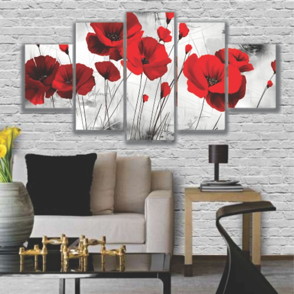 Quadros Decorativos Sala Quarto Flor Papoula Vermelha - Quadros Decorativos para Sala | Display de Festa Infantil