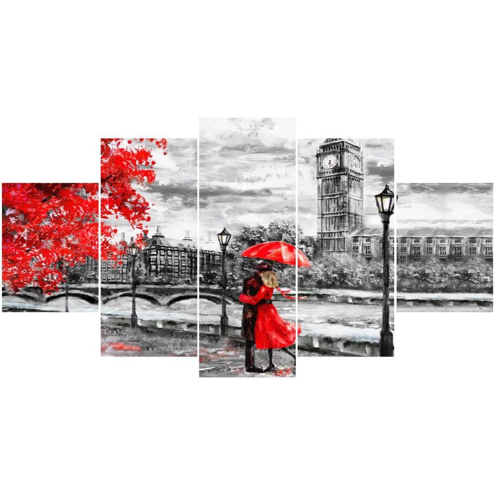 Quadro Decorativo Mosaico Casal Guarda Chuva Vermelho - Quadros Decorativos para Sala | Display de Festa Infantil