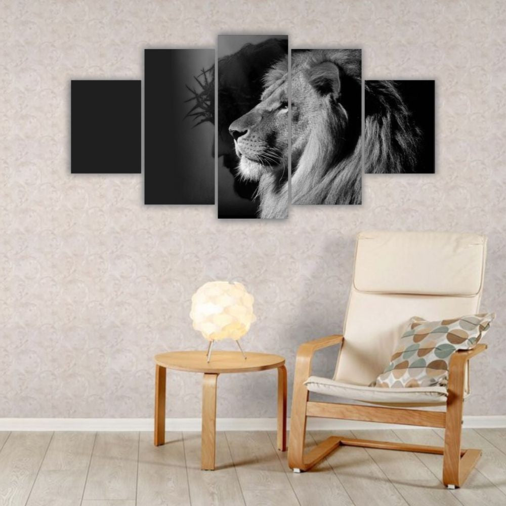 Quadros Decorativos Mosaico MDF Leão de Judá Preto e Branco - Quadros Decorativos para Sala | Display de Festa Infantil