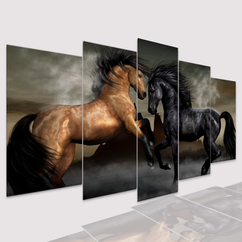 Quadro Decorativo Mosaico Cavalos no Combate - Quadros Decorativos para Sala | Display de Festa Infantil