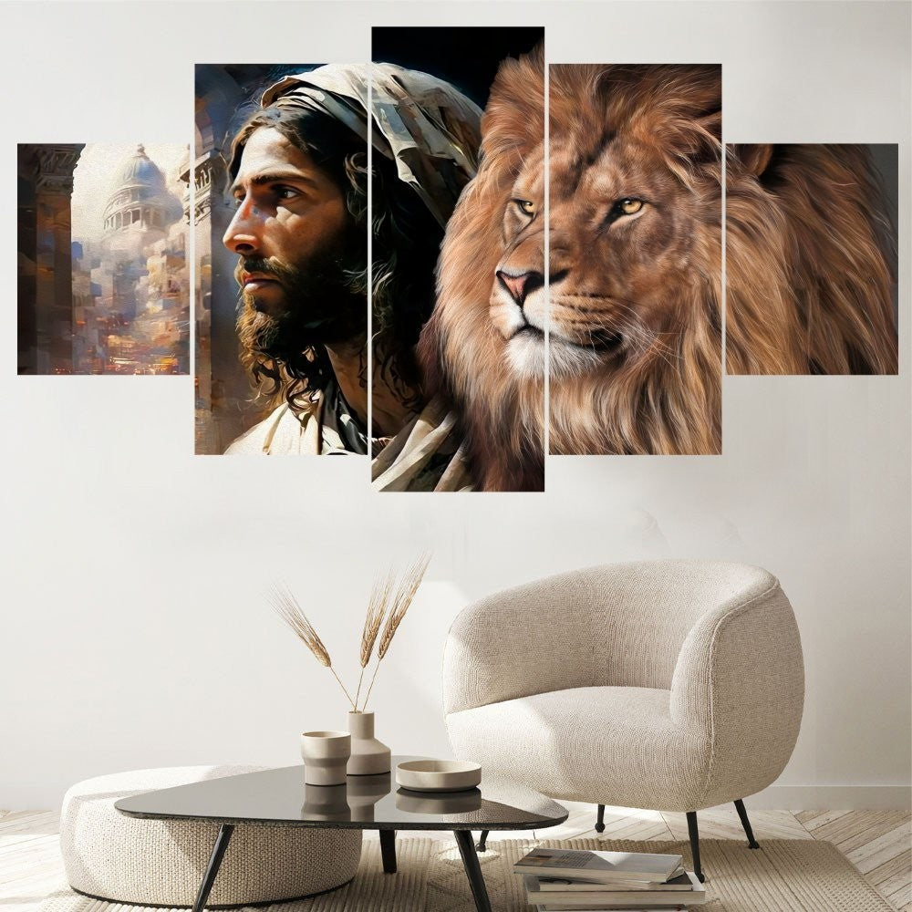 Quadro Decorativo Mosaico Leão, Cristo e Catedral - Quadros Decorativos para Sala | Display de Festa Infantil