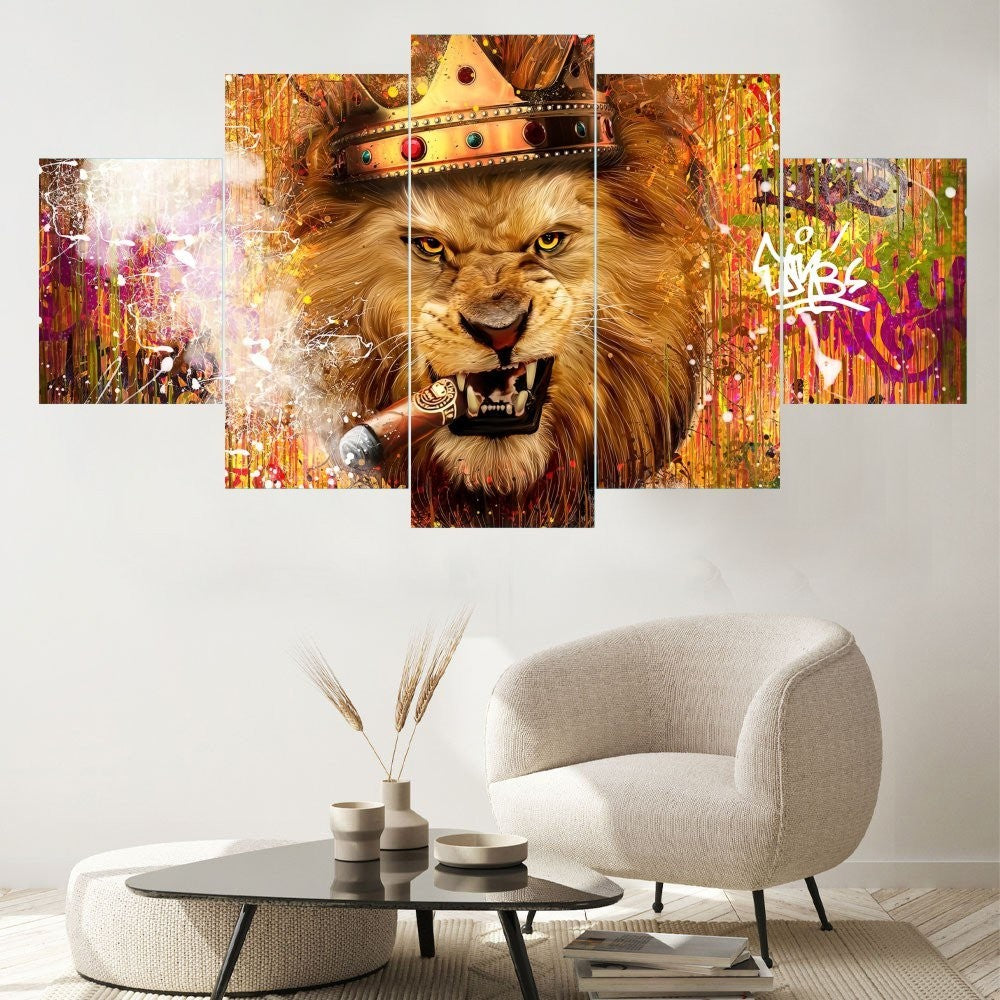 Quadro Decorativo Mosaico Leão Charuto - Quadros Decorativos para Sala | Display de Festa Infantil