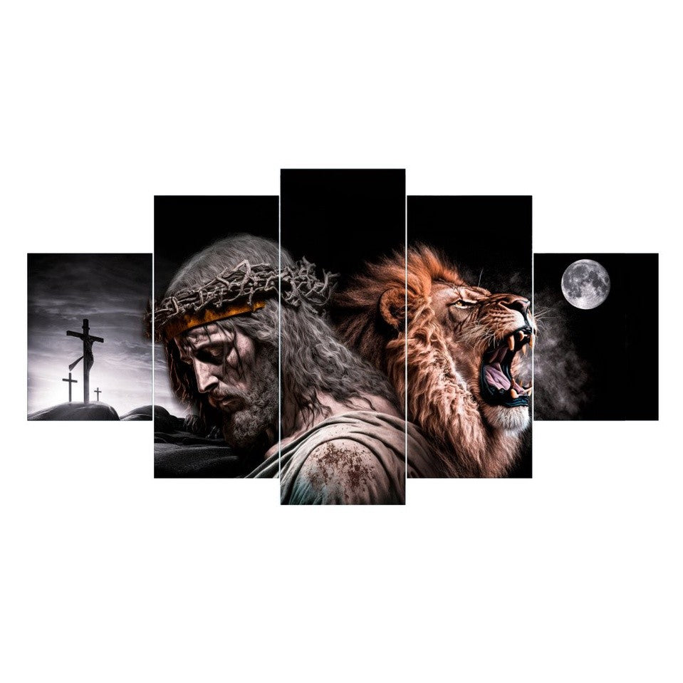 Quadro Decorativo Leão, Cristo e Lua - Quadros Decorativos para Sala | Display de Festa Infantil