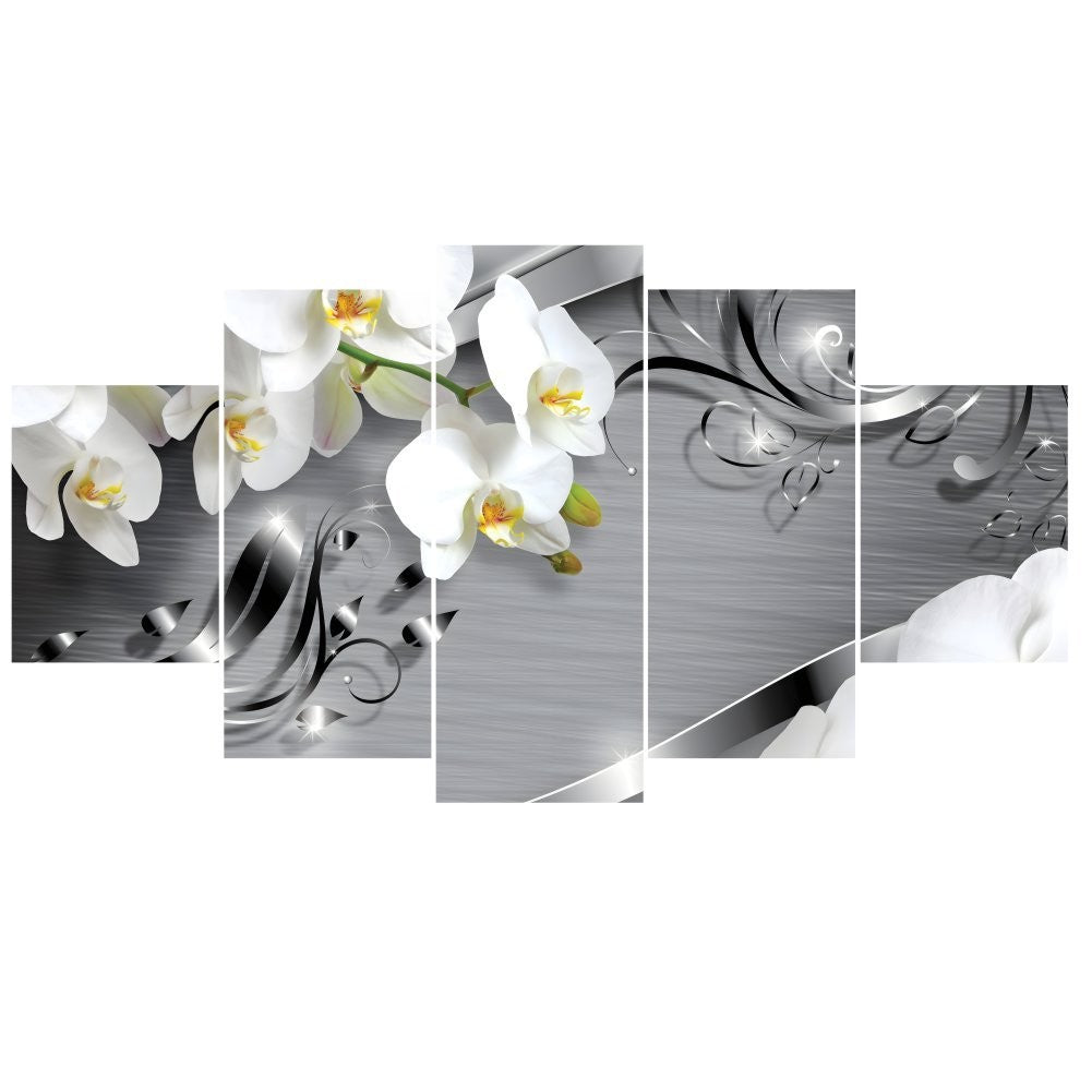 Quadro Decorativo Mosaico Floral Orquídea com adorno Prata - Quadros Decorativos para Sala | Display de Festa Infantil