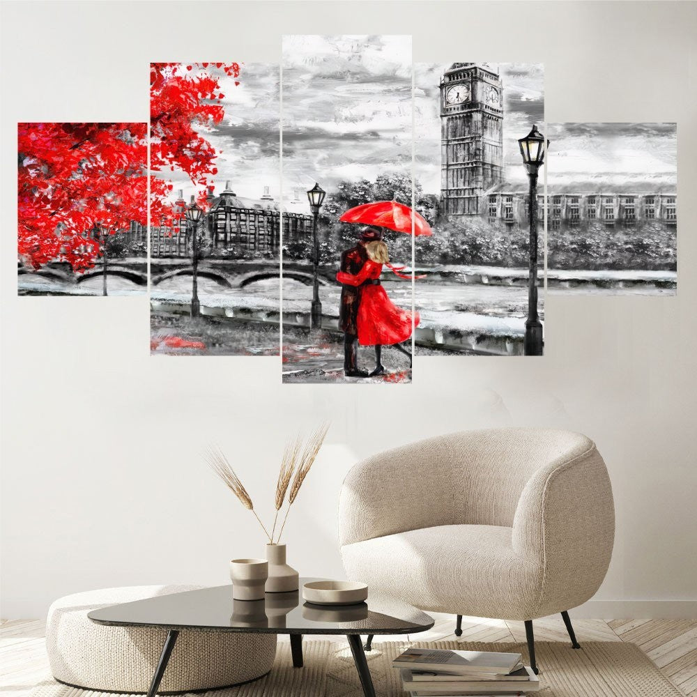 Quadro Decorativo Mosaico Casal Guarda Chuva Vermelho - Quadros Decorativos para Sala | Display de Festa Infantil