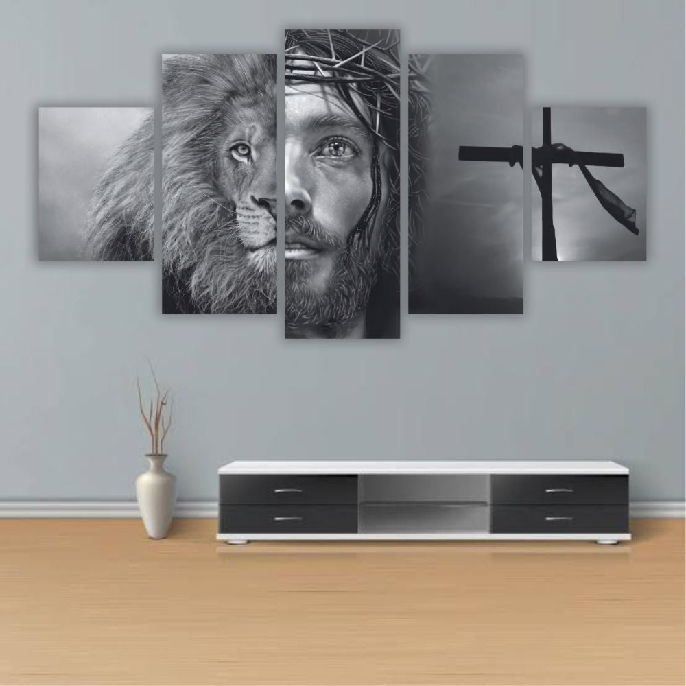 Quadros Decorativos Leão Juda E Jesus Faces Preto e Branco - Quadros Decorativos para Sala | Display de Festa Infantil