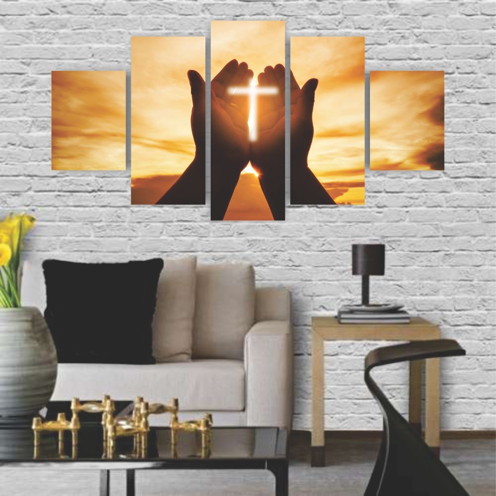 Quadros Decorativos Religioso Mãos ao Senhor Por do Sol Sala Quarto - Quadros Decorativos para Sala | Display de Festa Infantil