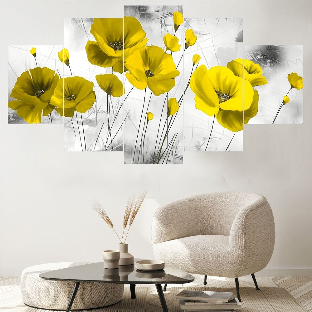 Quadro Decorativo Mosaico Papoula Amarela - Quadros Decorativos para Sala | Display de Festa Infantil