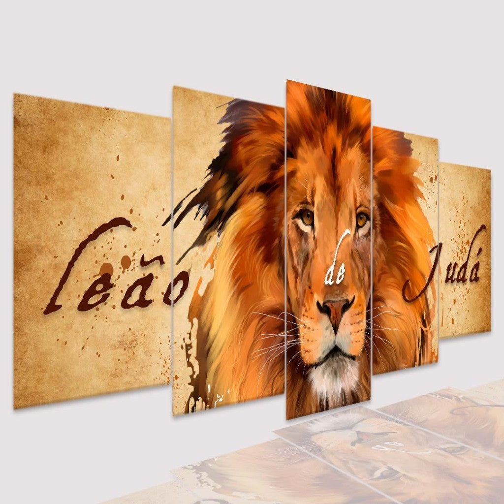 Quadro Decorativo Mosaico Leão de Judá Escrito - Quadros Decorativos para Sala | Display de Festa Infantil