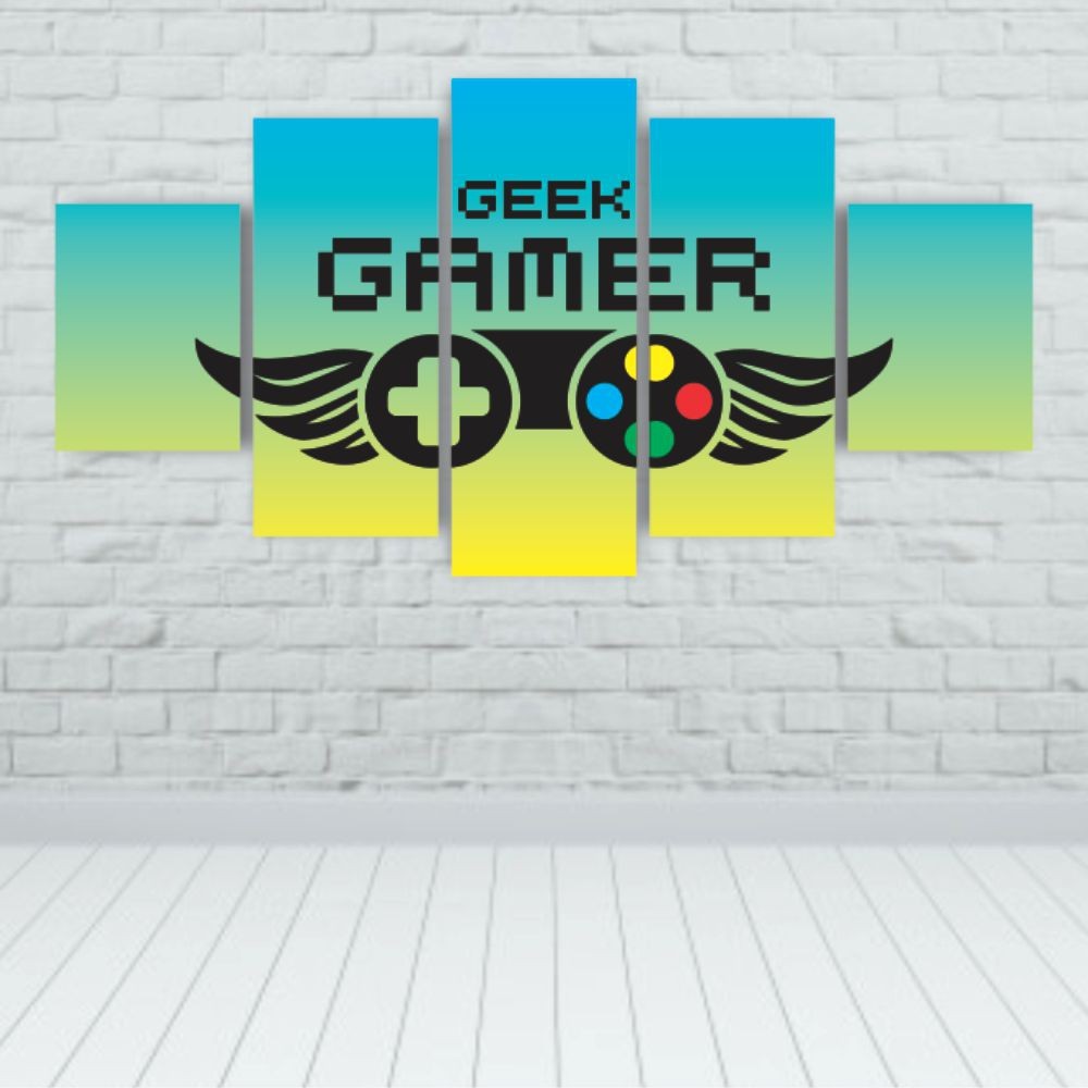 Quadros Decorativos MDF Gamer Geek Controle Azul Amarelo Sala Quarto - Quadros Decorativos para Sala | Display de Festa Infantil