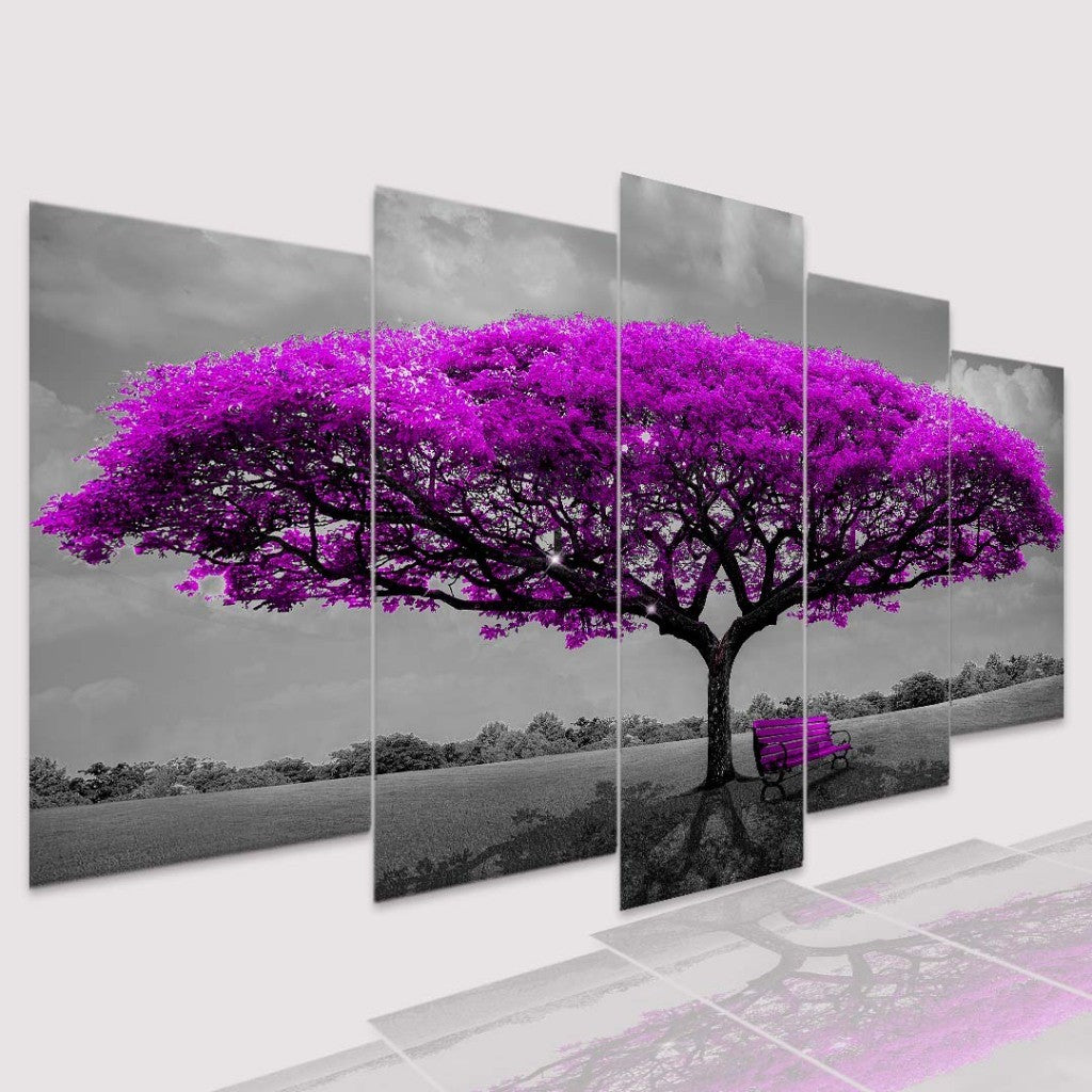 Quadro Decorativo Mosaico Árvore e Banco Roxo - Quadros Decorativos para Sala | Display de Festa Infantil