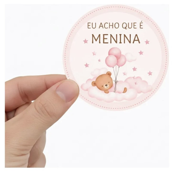 100 Etiquetas Adesivos Chá Revelação Menina E Menino Personalizado 4x4 Cm 50 Ursinha Rosa E 50 Ursinho Azul Redondo