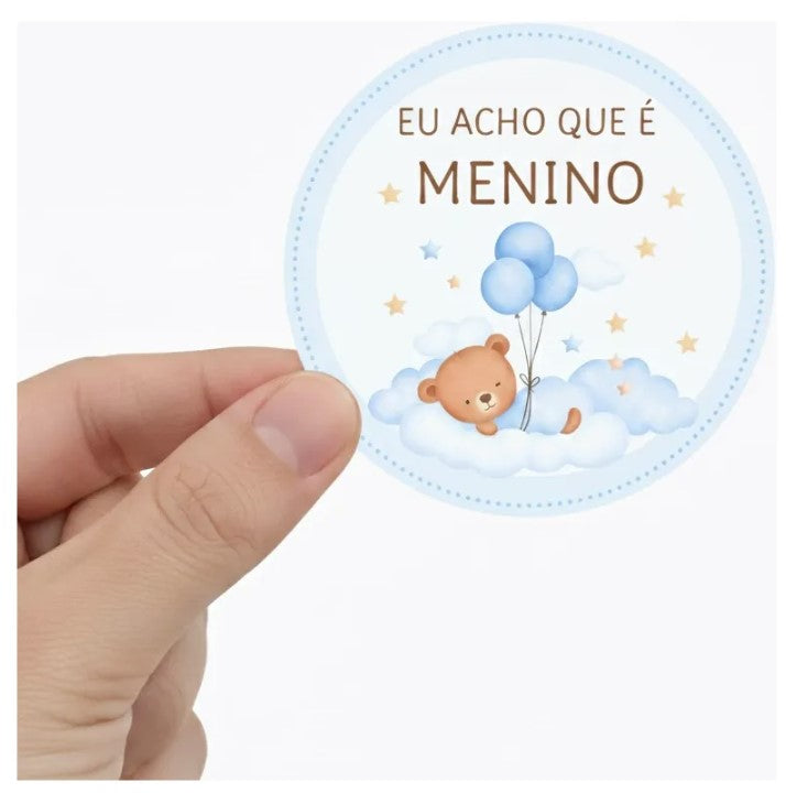 100 Etiquetas Adesivos Chá Revelação Menina E Menino Personalizado 4x4 Cm 50 Ursinha Rosa E 50 Ursinho Azul Redondo