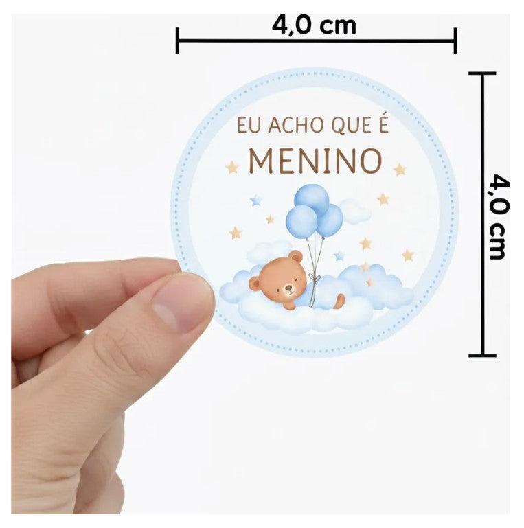 100 Etiquetas Adesivos Chá Revelação Menina E Menino Personalizado 4x4 Cm 50 Ursinha Rosa E 50 Ursinho Azul Redondo