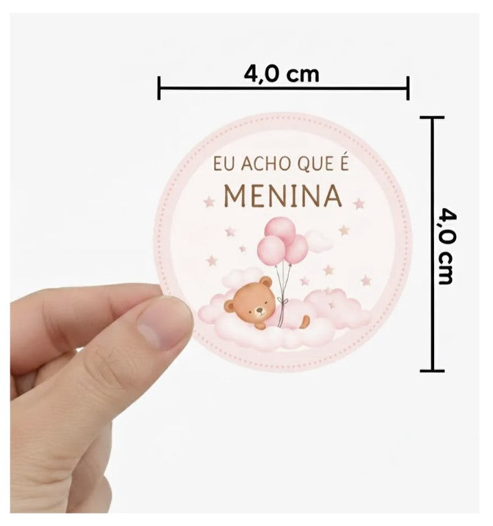 100 Etiquetas Adesivos Chá Revelação Menina E Menino Personalizado 4x4 Cm 50 Ursinha Rosa E 50 Ursinho Azul Redondo