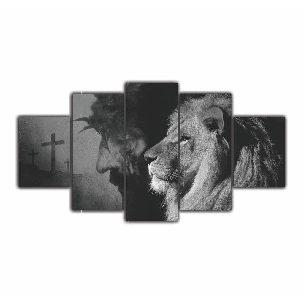 Quadros Decorativos Leão Jesus + CRUZ Religioso Preto e Branco - Quadros Decorativos para Sala | Display de Festa Infantil