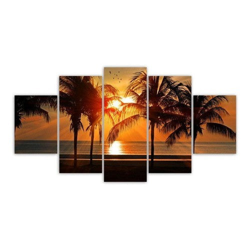 Quadros Decorativos Mosaico Pôr Do Sol Coqueiros 115x60cm - Quadros Decorativos para Sala | Display de Festa Infantil