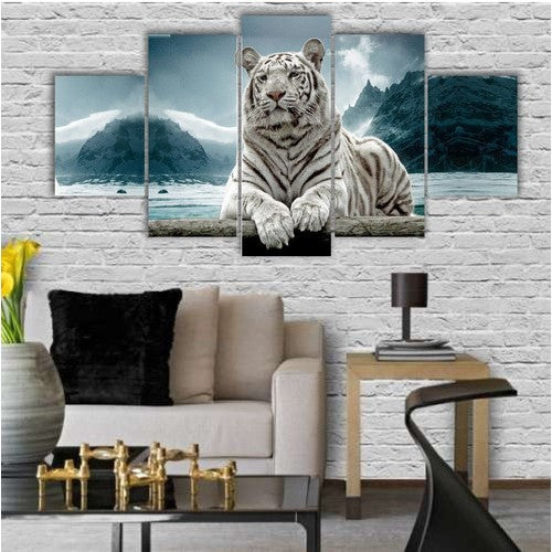Quadros Decorativos Mosaico Tigre Branco Na Neve 115x60cm - Quadros Decorativos para Sala | Display de Festa Infantil