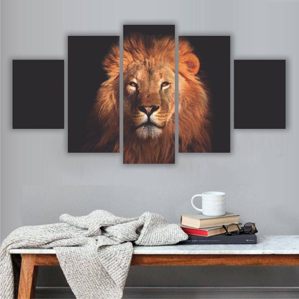 Quadro decorativo Leão de Judá Face Moderno Dourado - Quadros Decorativos para Sala | Display de Festa Infantil