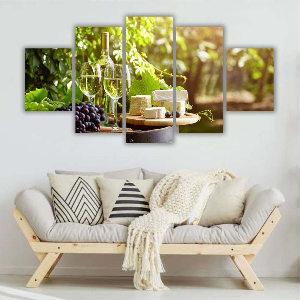 Quadro decorativo Taça de Vinho e Queijo - Quadros Decorativos para Sala | Display de Festa Infantil