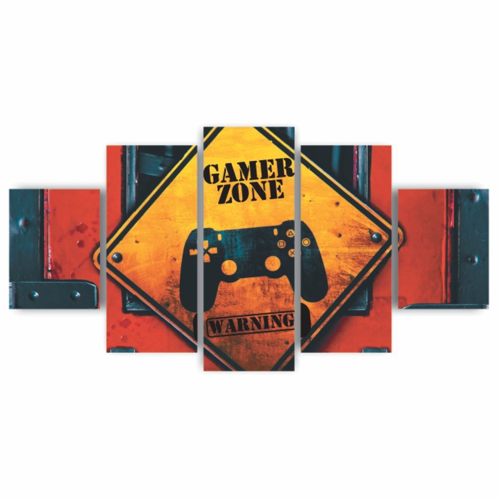 Quadros Decorativos MDF Gamer Zone Warning Area de Jogos Game Sala Quarto - Quadros Decorativos para Sala | Display de Festa Infantil
