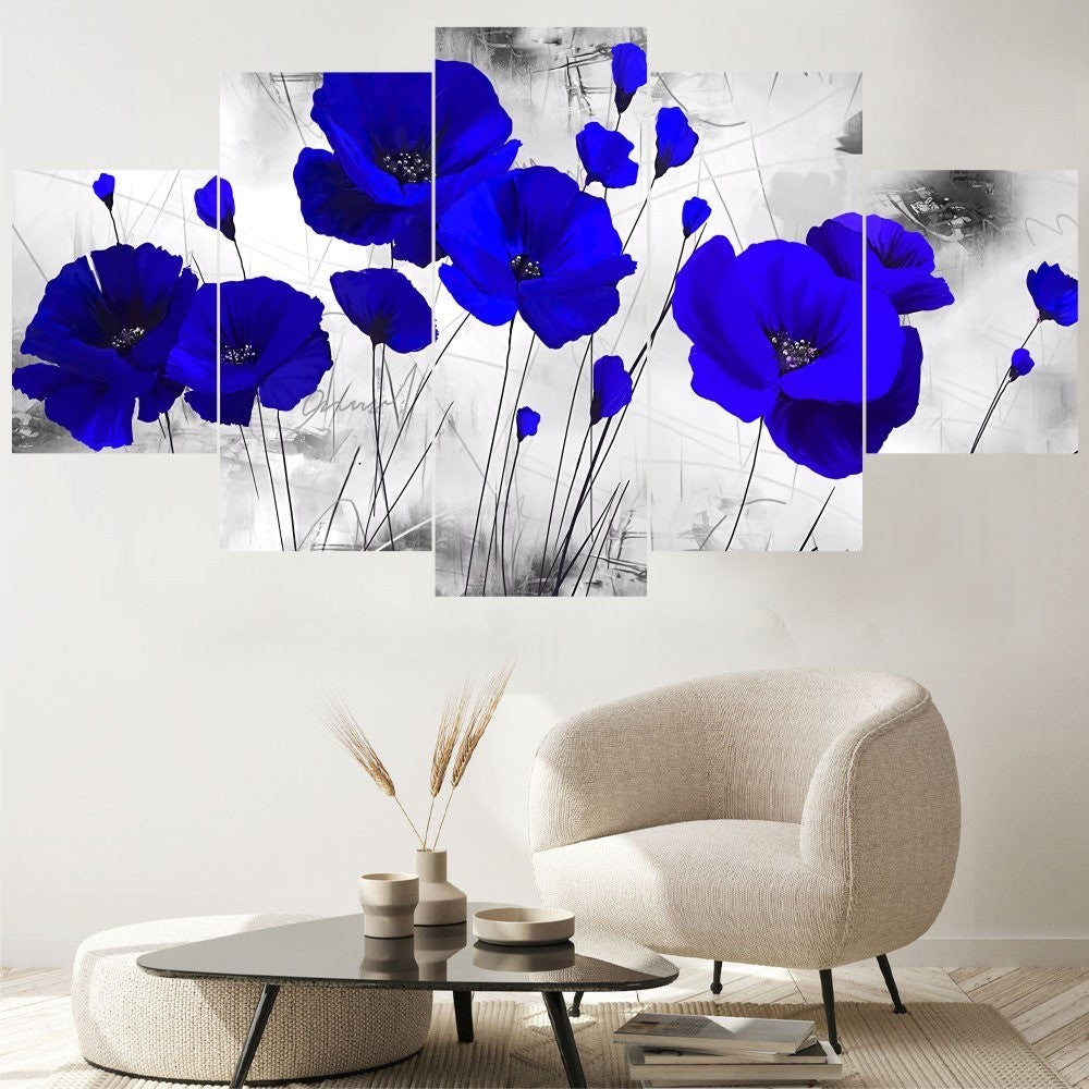 Quadro Decorativo Mosaico Papoula Azul - Quadros Decorativos para Sala | Display de Festa Infantil