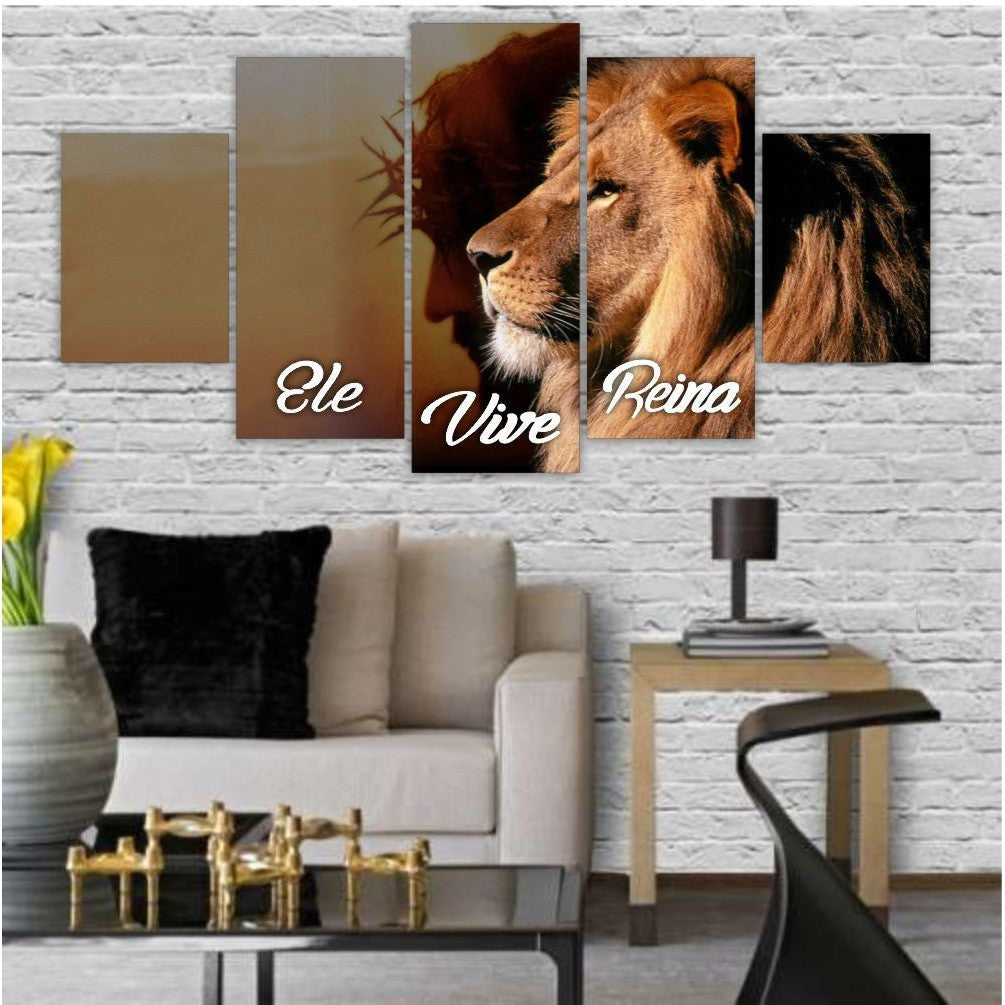 Quadros Decorativo Mosaico Leao de Juda Jesus - Ele Vive Reina - Quadros Decorativos para Sala | Display de Festa Infantil