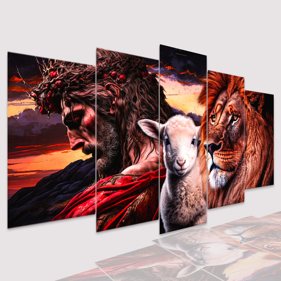 Quadros Decorativo Mosaico Leão, Cristo e Cordeiro - Quadros Decorativos para Sala | Display de Festa Infantil