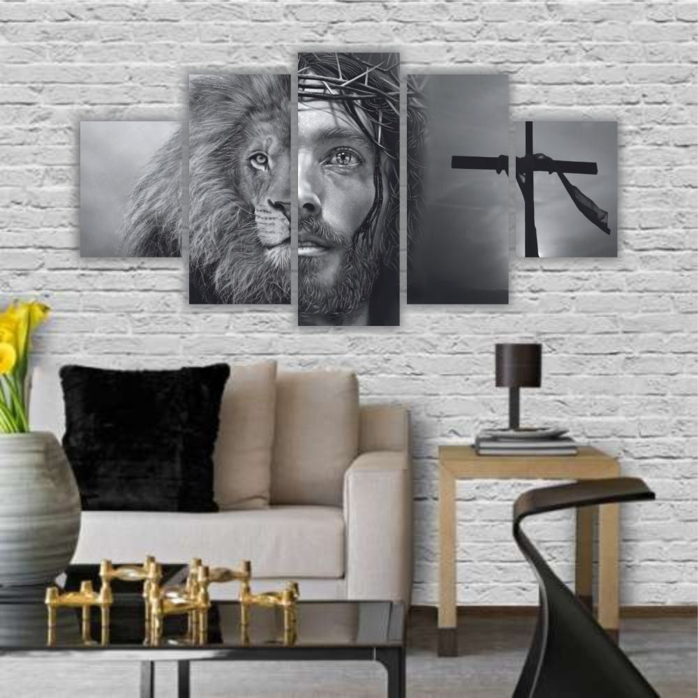 Quadros Decorativos Leão Juda E Jesus Faces Preto e Branco - Quadros Decorativos para Sala | Display de Festa Infantil