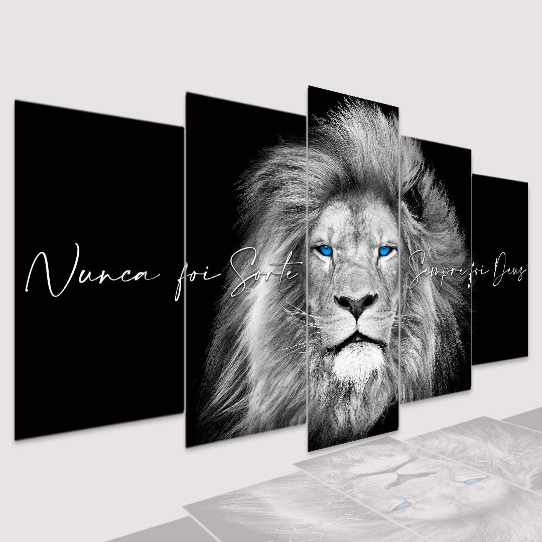 Quadros Decorativo Leão Olho Azul P / Branco Sempre Foi Deus - Quadros Decorativos para Sala | Display de Festa Infantil