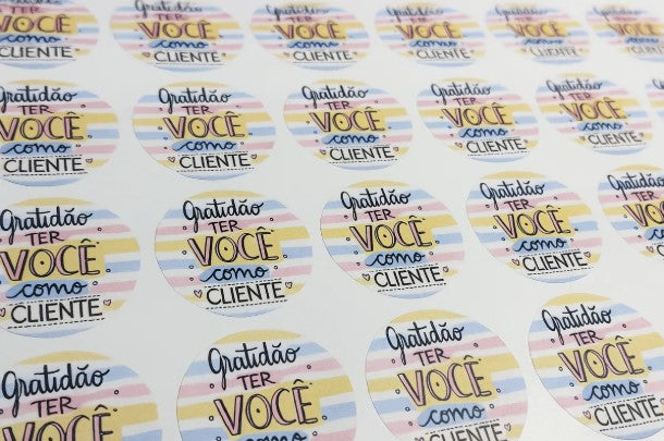 Adesivo Gratidão ter Você como Cliente - Mimos Cliente á Prova Dágua