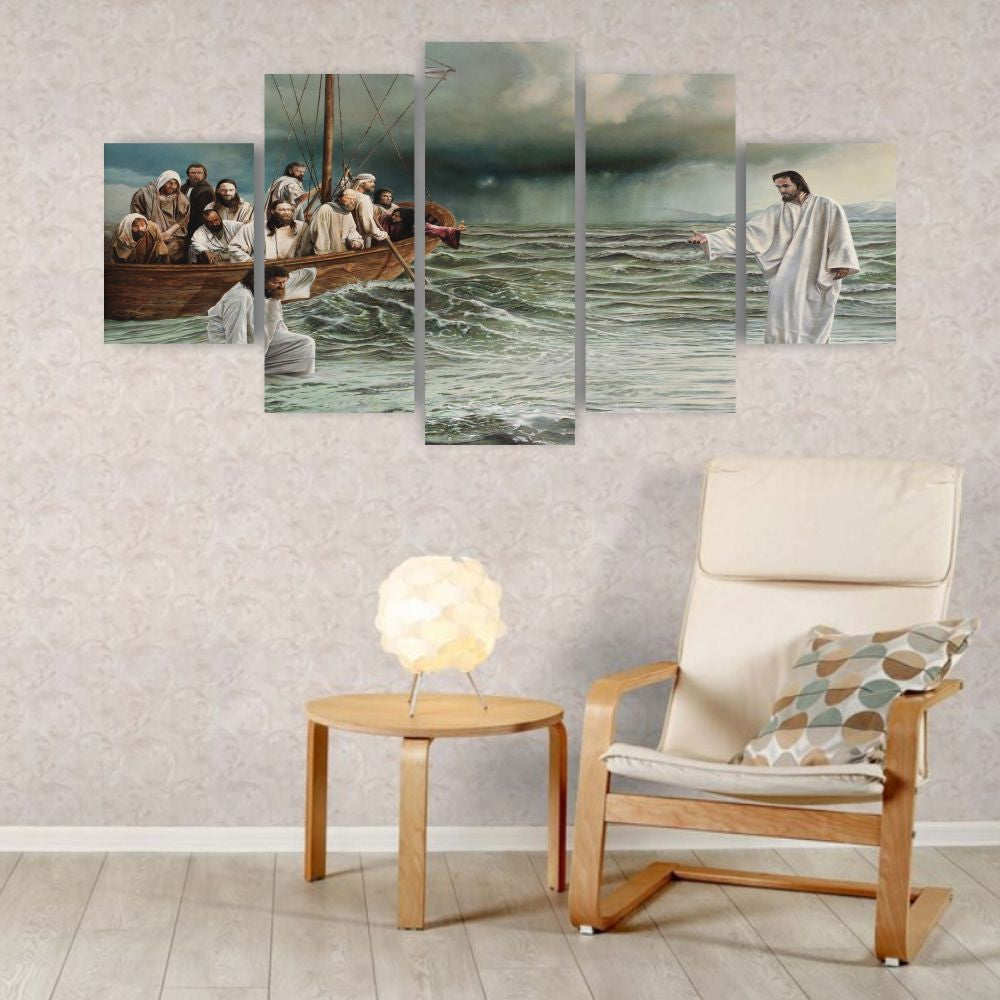 Quadros Decorativos Religioso Jesus sobre as aguas Mosaico MDF - Quadros Decorativos para Sala | Display de Festa Infantil