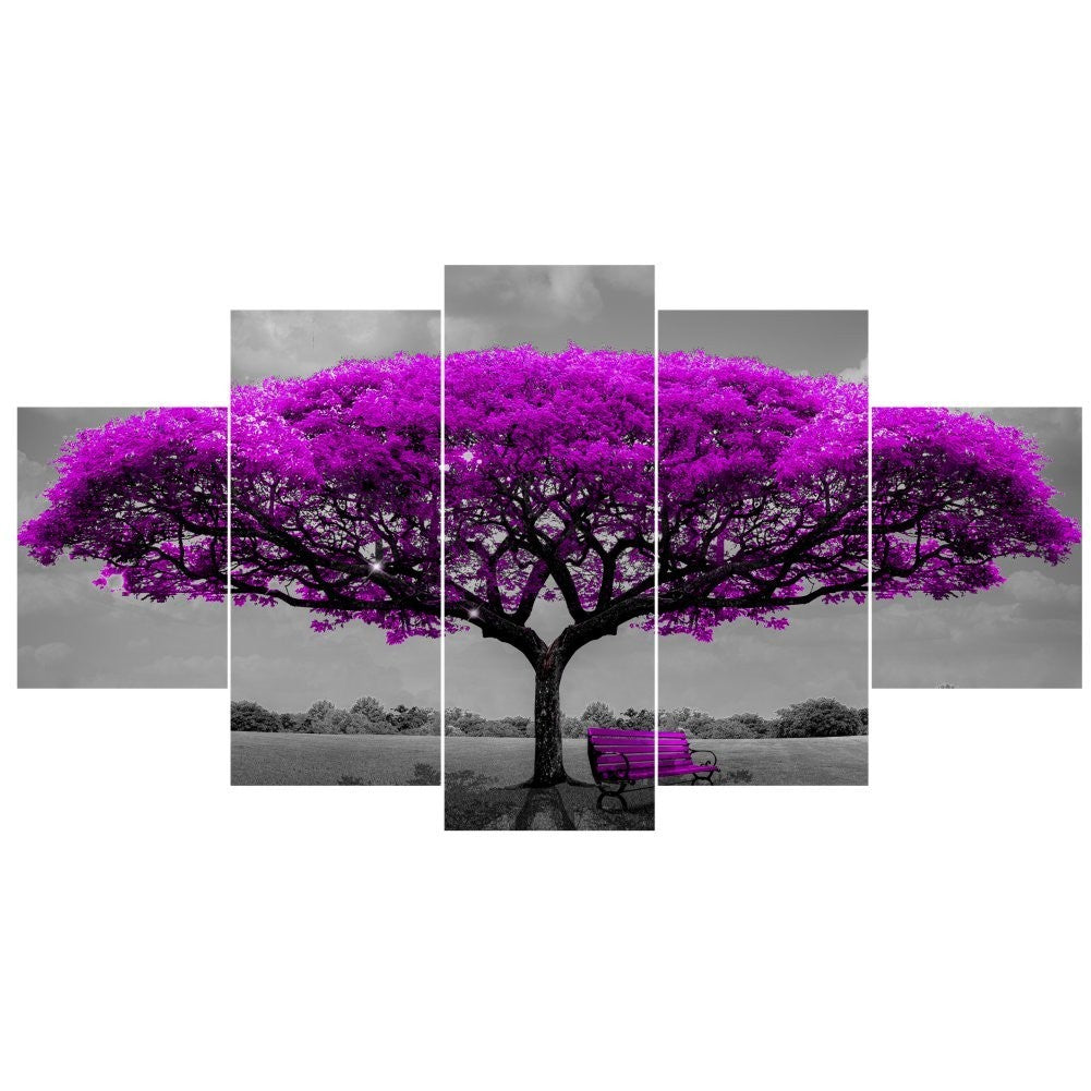 Quadro Decorativo Mosaico Árvore e Banco Roxo - Quadros Decorativos para Sala | Display de Festa Infantil