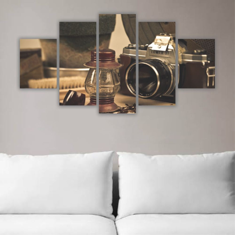 Quadro decorativo Foto Vintage Câmera Antiga - Quadros Decorativos para Sala | Display de Festa Infantil
