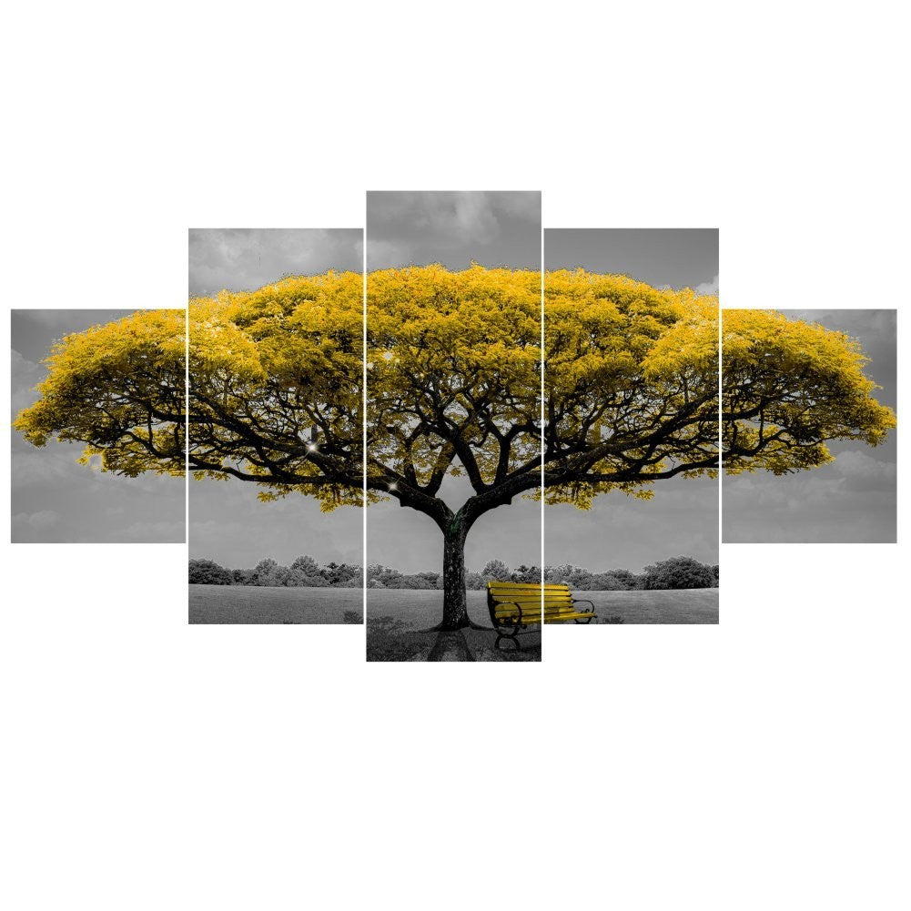 Quadro Decorativo Mosaico Árvore e Banco Amarelo - Quadros Decorativos para Sala | Display de Festa Infantil