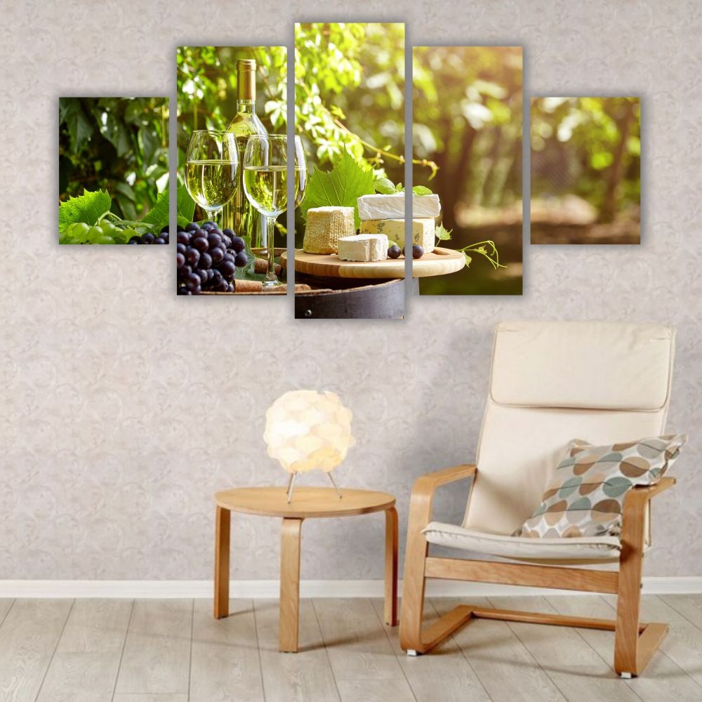 Quadro decorativo Taça de Vinho e Queijo - Quadros Decorativos para Sala | Display de Festa Infantil