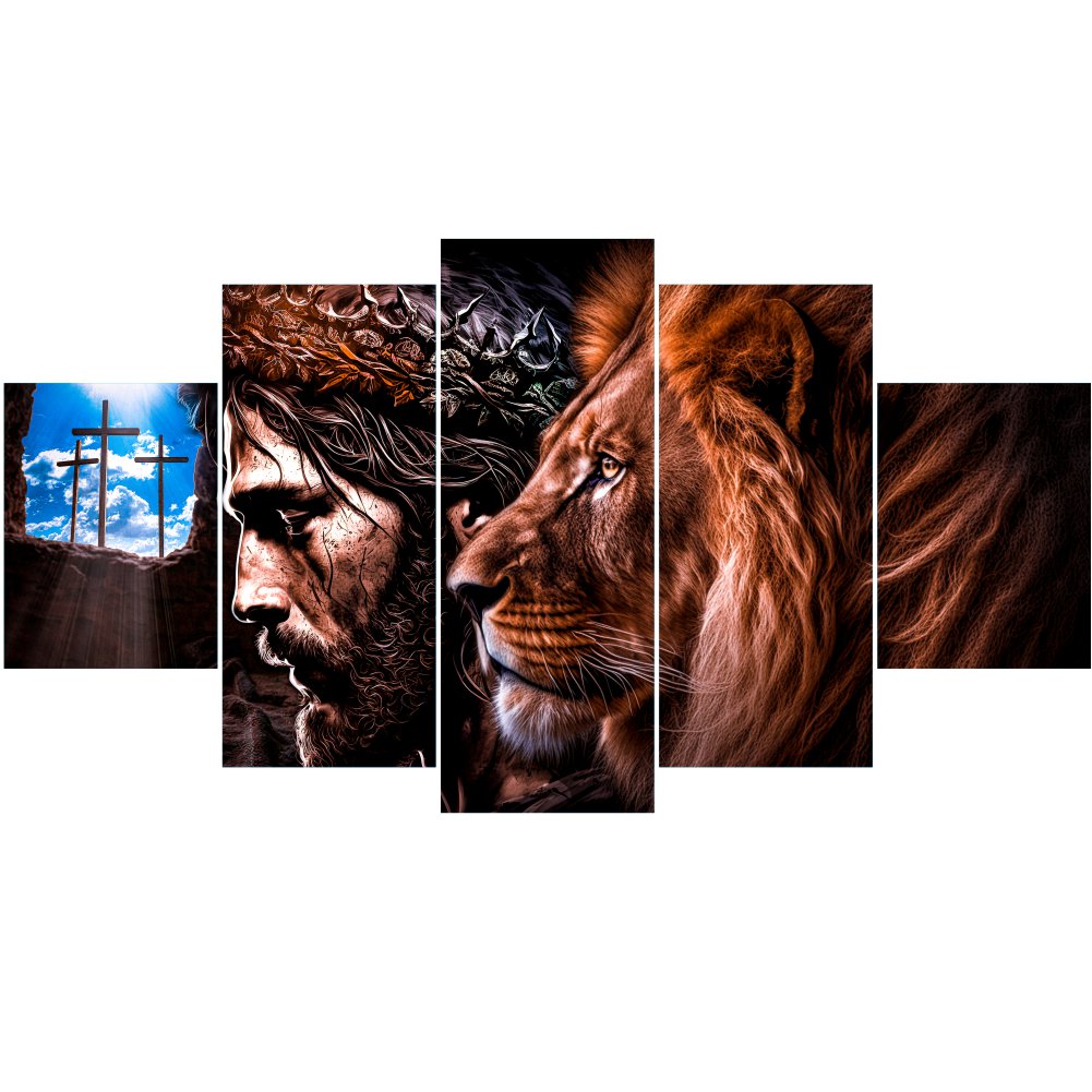 Quadro Decorativo mosaico Leão Cruz Jesus Religioso FÉ Oração - Quadros Decorativos para Sala | Display de Festa Infantil