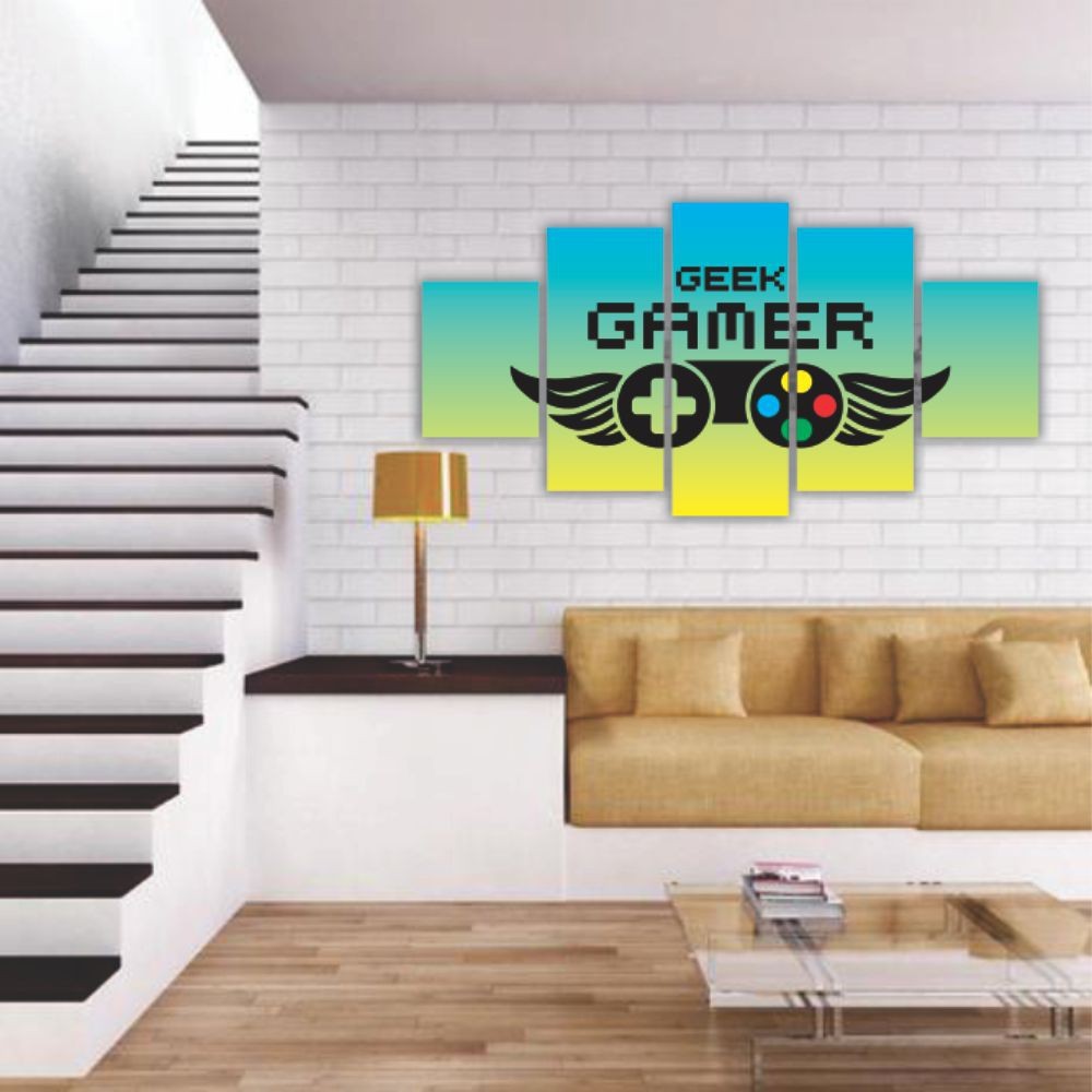 Quadros Decorativos MDF Gamer Geek Controle Azul Amarelo Sala Quarto - Quadros Decorativos para Sala | Display de Festa Infantil
