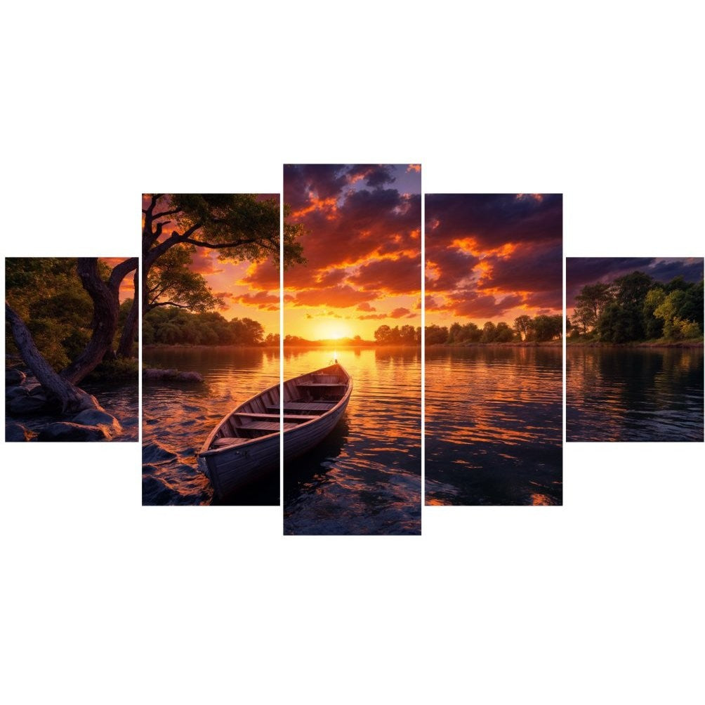 Quadro Decorativo Mosaico Barco ao Sol Poente - Quadros Decorativos para Sala | Display de Festa Infantil