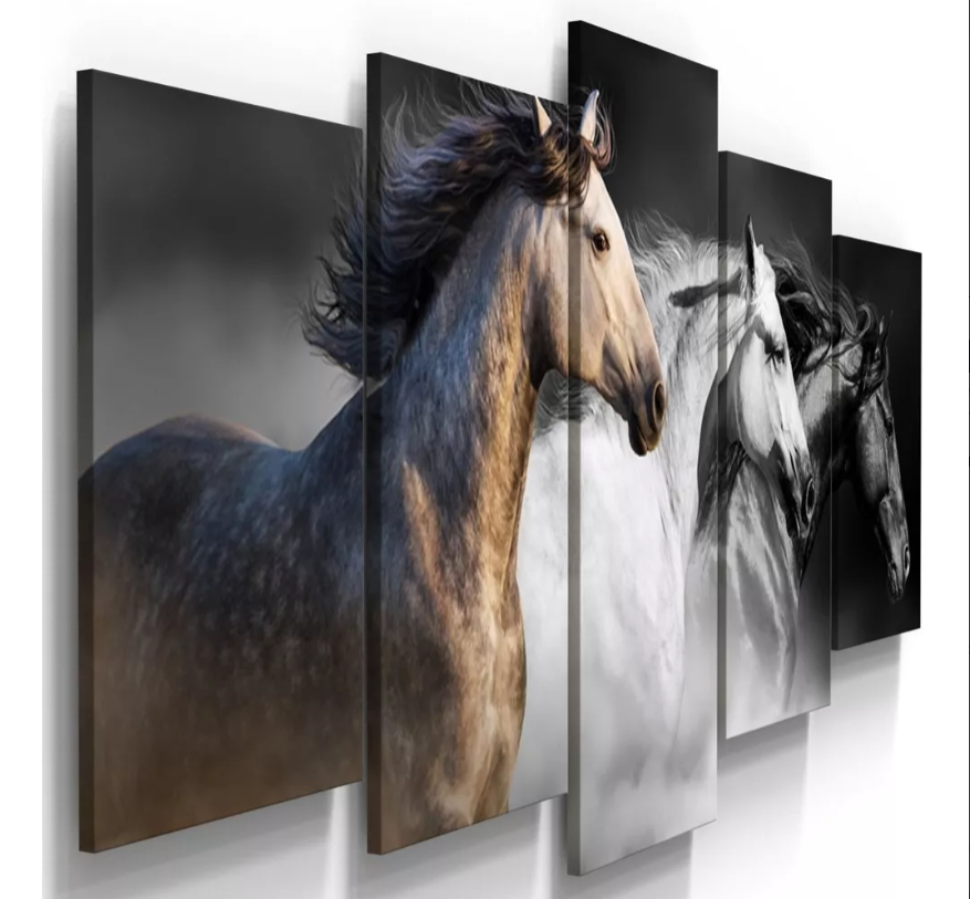 Quadros Decorativos Mosaico Sala Cavalos Fazenda 115x60cm - Quadros Decorativos para Sala | Display de Festa Infantil