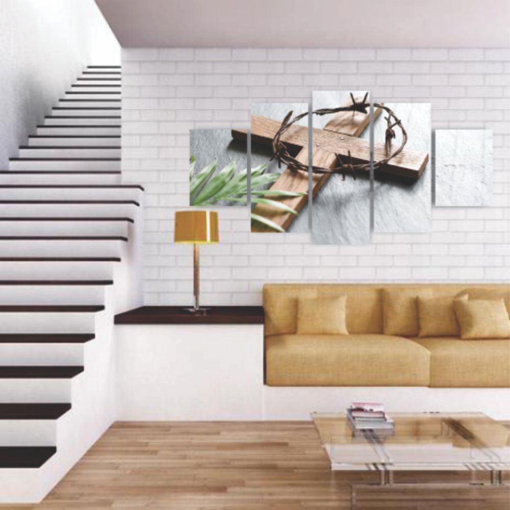 Quadros Decorativos Religioso Ramos e Cruz Jesus Cristo Mosaico MDF - Quadros Decorativos para Sala | Display de Festa Infantil