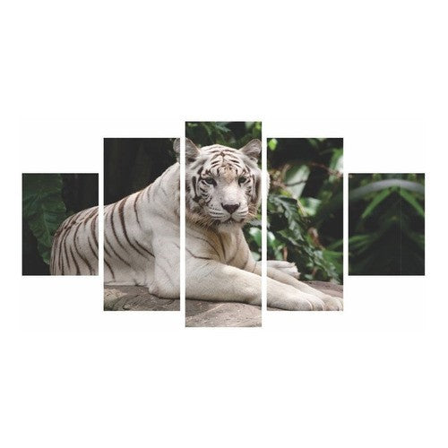 Quadros Decorativos Mosaico Tigre Branco Floresta 115x60cm - Quadros Decorativos para Sala | Display de Festa Infantil