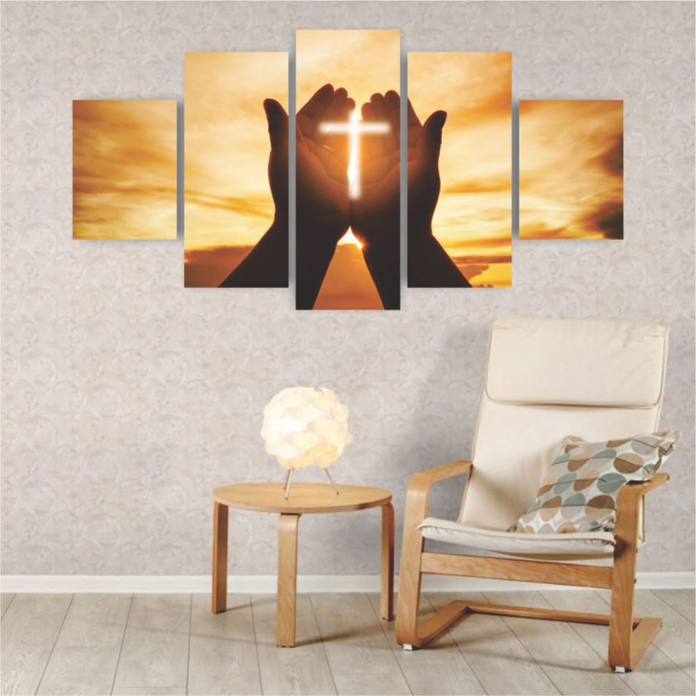 Quadros Decorativos Religioso Mãos ao Senhor Por do Sol Sala Quarto - Quadros Decorativos para Sala | Display de Festa Infantil
