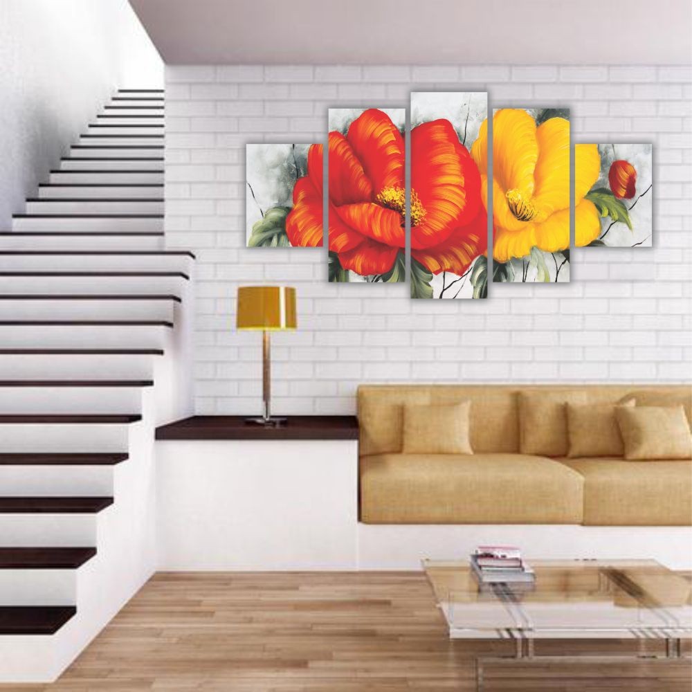 Quadro Decorativo Floral Flores Vermelhas e Amarelas 3 - Quadros Decorativos para Sala | Display de Festa Infantil