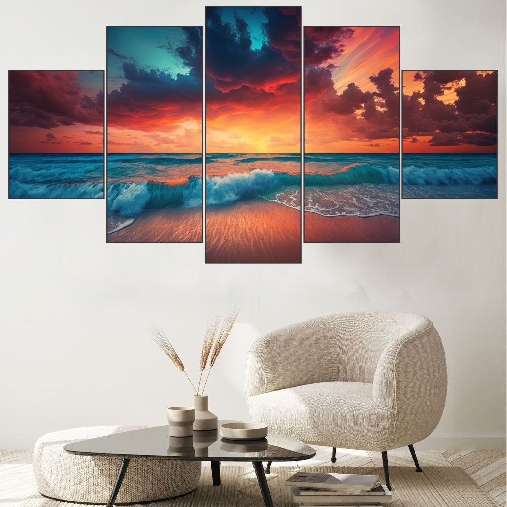 Quadro Decorativo Mosaico Ondas e Nuvens - Quadros Decorativos para Sala | Display de Festa Infantil